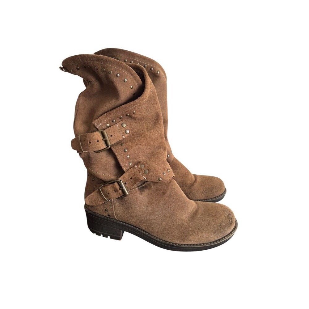 Musse & Cloud Brown Suede Studded Lace-Up Mid-Calf Boots